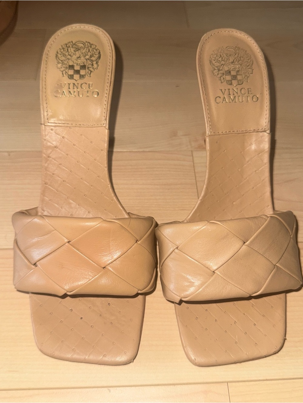 Vince Camuto Woven Nude Slide Heel Mules